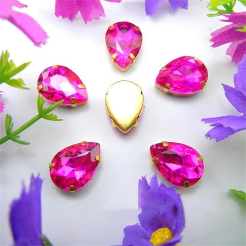 Bunte Krappenfassung aus Glaskristall in Gold zum Aufnähen, Strass, Tropfenform, DIY-Besatz, 9 Lt. Pfirsich, 4 x 6 mm, 50 Stück – 4 x 6 mm, 50 Stück – 2 Rose von KEWPLW