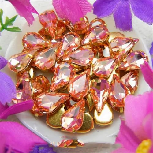 Glaskristall-Goldklaue zum Aufnähen, Strass, ausgefallene Farben, schmale Wassertropfen, birnenförmige Strassperlen, 0 Smaragd, 3 x 6 mm, 50 Stück – 6 x 10 mm, 50 Stück – 2, helles Pfirsich von KEWPLW