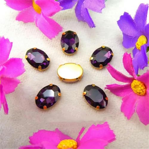 Goldfarbene Krappenfassungen, Glaskristall-Farbenmix, ovale Form, zum Aufnähen von Strassperlen, DIY-Applikation, 6 AB-Farbenmix, 13 x 18 mm, 20 Stück – 20 x 30 mm, 10 Stück – Amethyst von KEWPLW