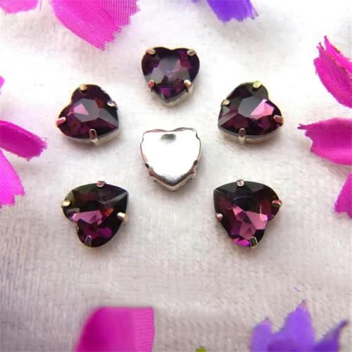 Herzförmige Strass-Krallenfassungen zum Aufnähen in Silber, Kristallperlen, 7 Größen, Farben, Mix, DIY-Applikation, 2 Hellpfirsich, 16 mm, 20 Stück – 10 mm, 20 Stück – 1 Amethyst von KEWPLW