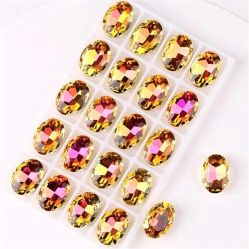 Ovale Krappenfassungen aus Gold zum Aufnähen von Strass-Applikationen, 20 Stück/Packung, Farben gemischt, Glaskristall 9, Lila AB, 13 x 18 mm, 20 Stück – 10 x 14 mm, 20 Stück – 0, Gelb RB von KEWPLW