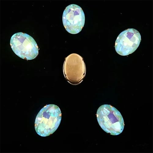 Ovale Krappenfassungen aus Gold zum Aufnähen von Strass-Applikationen, 20 Stück/Packung, Farben gemischt, Glaskristall 9, Lila AB, 13 x 18 mm, 20 Stück – 10 x 14 mm, 20 Stück – 2, Peridot AB von KEWPLW