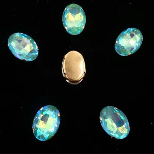 Ovale Krappenfassungen aus Gold zum Aufnähen von Strass-Applikationen, 20 Stück/Packung, Farben gemischt, Glaskristall 9, Lila AB, 13 x 18 mm, 20 Stück-13 x 18 mm, 20 Stück-3, Smaragd AB von KEWPLW