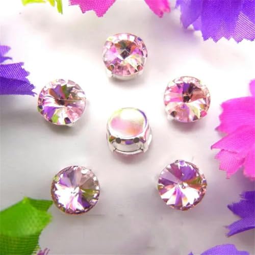 Silberne Krallenglaskristall-Farbmischung, Rivoli, runde Form, zum Aufnähen, Strass-Perlen, DIY-Applikation, 7 Aquamarin AB, 10 mm, 20 Stück – 14 mm, 20 Stück – 5 Rosa von KEWPLW