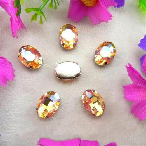 Silberne Krappenfassungen aus Glaskristall, 7 Größen, Farben, Mix, ovale Form, zum Aufnähen von Strassperlen, DIY-Besatz 0 Jonquil AB 10 x 14 mm 20 Stück-6 x 8 mm 50 Stück-6 Champagnergold von KEWPLW