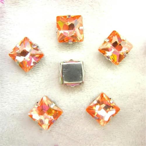 Silberne Krappenfassungen aus Glaskristall, ausgefallene Farben, quadratische Form, zum Aufnähen von Strassperlen, DIY-Besatz, 9 Pink AB, 12 mm, 20 Stück – 12 mm, 20 Stück – 1 Helles Pfirsich von KEWPLW