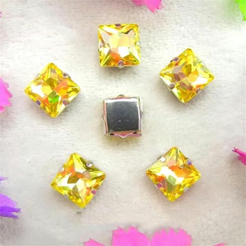 Silberne Krappenfassungen aus Glaskristall, ausgefallene Farben, quadratische Form, zum Aufnähen von Strassperlen, DIY-Besatz, 9 Pink AB, 12 mm, 20 Stück – 8 mm, 50 Stück – 1 Jonquil von KEWPLW