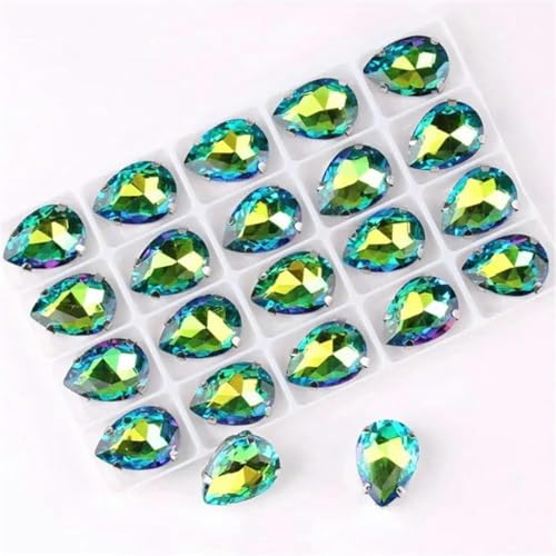 Silberne Krappenfassungen in Wassertropfenform zum Aufnähen, Strass, Regenbogen, Jelly AB, Glaskristall, DIY-Besatz, 1 Saphir AB, 7 x 10 mm, 50 Stück – 7 x 10 mm, 50 Stück – Frucht GN RB von KEWPLW