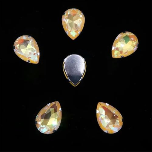 Silberne Krappenfassungen in Wassertropfenform zum Aufnähen, Strass, Regenbogen, Jelly AB, Glaskristall, DIY-Besatz, 1 Saphir AB 7 x 10 mm 50 Stück – 10 x 14 mm 20 Stück – 5 Topas AB von KEWPLW