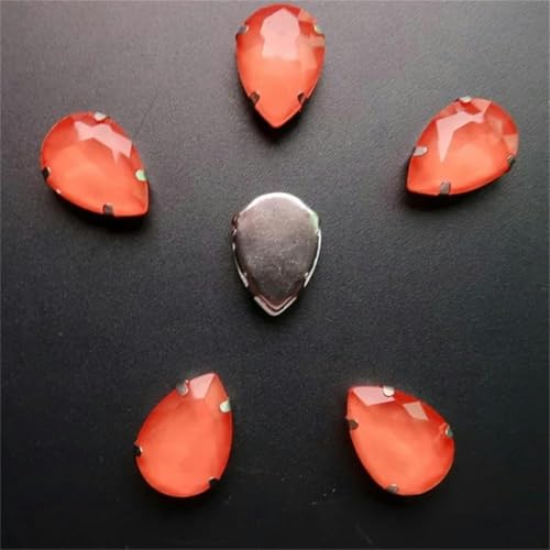 Wassertropfenförmige silberne Krappenfassungen aus Glaskristall, Jelly Candy, AB-Farben, zum Aufnähen, Strass, schwarzer Diamant, 10 x 14 mm, 20 Stück – 10 x 14 mm, 20 Stück – 8 Orange von KEWPLW