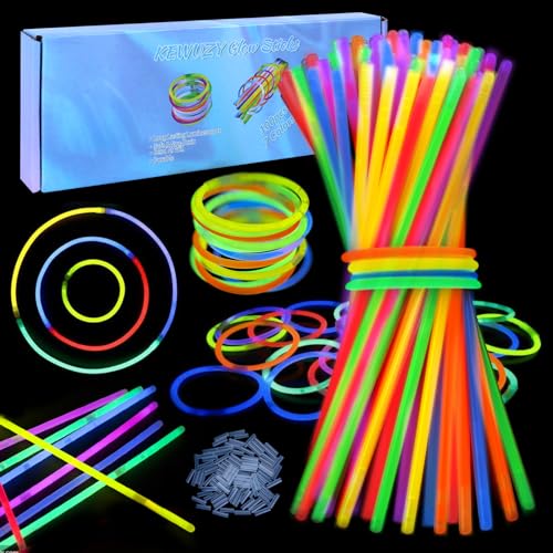 100 x Knicklichter Party Set für Kinder, Glow Armbänder Multi Colored Light Stick, Neon Knicklichter Ketten Sets für Party Deko für Festival Hochzeiten Weihnacht Silvester Party von KEWUZY