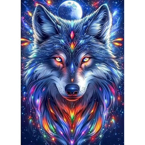 KEYIFA 5D DIY Diamond Painting Zubehör, Wolf Crystal Art Foto Bastelset Diamond Painting Erwachsene, DIY Wolf Vollbohrer Bilder Diamond Painting Set, Home Wand Dekor 30x40cm von KEYIFA