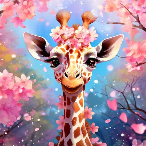 KEYIFA 5D Diamond Painting Set, Giraffen Blumen Vollbohrer Basteln Bilder Diamond Painting mit ZubehöR, DIY Giraffen Crystal Art Foto Diamond Painting FüR Erwachsene, Home Wand Dekor 30x30CM von KEYIFA