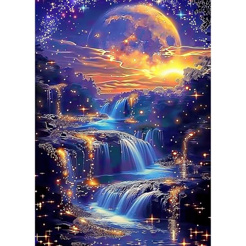 KEYIFA 5D Diamond Painting Set für Erwachsene, DIY Diamant Painting Bilder Art Kristall Set, Mondwasserfall Diamond Painting Zubehör Full Drill Bilder, Home Wand Dekor 30x40cm von KEYIFA