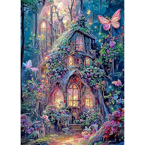 KEYIFA 5D Diamond Painting Set für Erwachsene, DIY Diamant Painting Magisches Wunderland Haus Bilder Art Kristall Set, Diamond Painting Zubehör Full Drill Bilder, Home Wand Dekor 30x40cm von KEYIFA