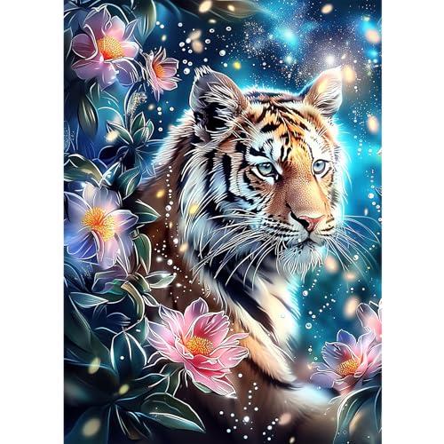 KEYIFA 5D Diamond Painting Set für Erwachsene, Tiger Diamant Painting Bilder Art Kristall Set, DIY Diamond Painting Zubehör Full Drill Bilder, Home Wand Dekor 30x40cm von KEYIFA