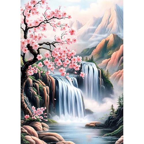 KEYIFA 5D Diamond Painting Zubehör, Wasserfall und Blumen Crystal Art Foto Bastelset Diamond Painting Erwachsene, DIY Vollbohrer Bilder Diamond Painting Set, Home Wand Dekor 30x40cm von KEYIFA