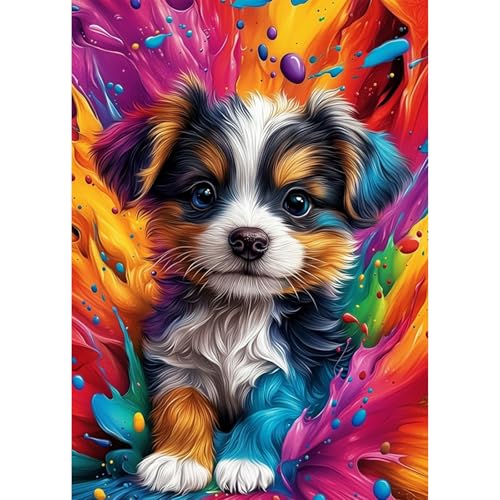 KEYIFA 5D Diamond Painting Zubehör Bunter Hund, Crystal Art Foto Bastelset Diamond Painting Erwachsene, DIY Vollbohrer Bilder Diamond Painting Set, Home Wand Dekor 30x40cm von KEYIFA