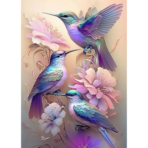 KEYIFA 5D Kolibri Diamond Painting Set für Erwachsene, DIY Diamant Painting Bilder Art Kristall Set, Diamond Painting Zubehör Full Drill Blumen Bilder, Home Wand Dekor 30x40cm von KEYIFA