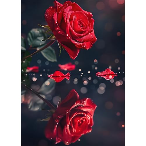 KEYIFA 5D Rote Rosen Diamond Painting Set, DIY Vollbohrer Basteln Bilder Rosen Diamond Painting mit ZubehöR, Crystal Art Foto Diamond Painting FüR Erwachsene, Home Wand Dekor 30x40CM von KEYIFA