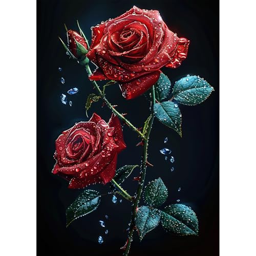 KEYIFA 5D Rote Rosen Diamond Painting Set für Erwachsene, DIY Diamant Painting Bilder Art Kristall Set, Diamond Painting Zubehör Full Drill Bilder, Home Wand Dekor 30x40cm von KEYIFA