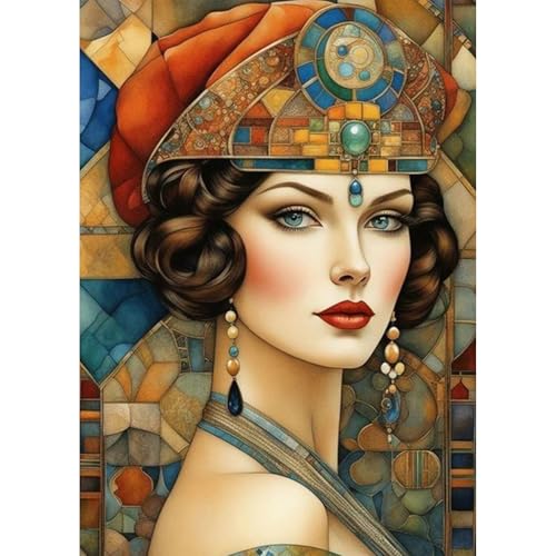 KEYIFA 5D Vintage Dame Diamond Painting Zubehör, Crystal Art Foto Bastelset Diamond Painting Erwachsene, DIY Vollbohrer Bilder Diamond Painting Set, Home Wand Dekor 30x40cm von KEYIFA