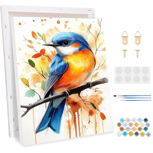 KEYIFA Aquarell Vogel Malen Nach Zahlen Erwachsene, Malen Nach Zahlen Kits mit Pinseln und Acrylfarben, DIY Ölgemälde Set Malen Basteln Leinwand Bild Erwachsene, Home Deko 30x40cm von KEYIFA