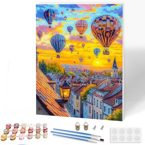 KEYIFA Ballon Malen Nach Zahlen Erwachsene mit Rahmen, Malen Nach Zahlen Kits mit Pinseln und Acrylfarben, DIY Landschaft Ölgemälde Set Malen Basteln Leinwand Bild Erwachsene, Home Deko 30x40cm von KEYIFA