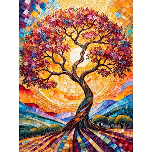 KEYIFA Baum Malen Nach Zahlen Erwachsene, Malen Nach Zahlen Kits mit Pinseln und Acrylfarben, DIY Ölgemälde Set Malen Basteln Leinwand Bild Erwachsene, Home Deko 30x40cm von KEYIFA