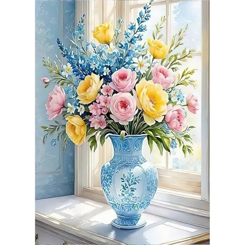 KEYIFA Blumen Vase 5D Diamond Painting Zubehör, Crystal Art Schöne Blumen Foto Bastelset Diamond Painting Erwachsene, DIY Vollbohrer Bilder Diamond Painting Set, Home Wand Dekor 30x40CM von KEYIFA