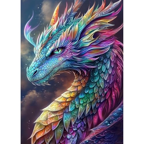 KEYIFA Bunter Drache Diamond Painting Zubehör, 5D Crystal Art Foto Bastelset Diamond Painting Erwachsene, DIY Vollbohrer Bilder Diamond Painting Set, Home Wand Dekor 30x40cm von KEYIFA