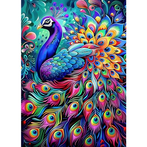 KEYIFA Bunter Pfau 5D Diamond Painting Set für Erwachsene, DIY Diamant Painting Bilder Art Kristall Set, Diamond Painting Zubehör Full Drill Bilder, Home Wand Dekor 30x40cm von KEYIFA