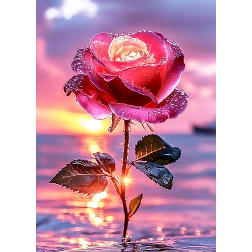 KEYIFA Diamond Painting Zubehör Rote Rosen, 5D Crystal Art Foto Bastelset Diamond Painting Erwachsene, DIY Blumen Vollbohrer Bilder Diamond Painting Set, Home Wand Dekor 30x40cm von KEYIFA