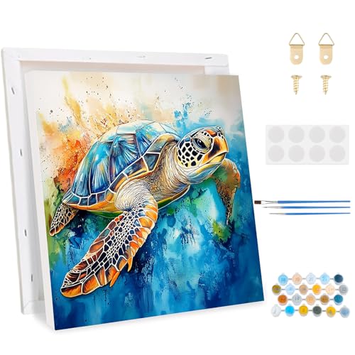 KEYIFA Malen Nach Zahlen Erwachsene, Malen Nach Zahlen Kits mit Pinseln und Acrylfarben, DIY Meer Schildkröte Ölgemälde Set Malen Basteln Leinwand Bild Erwachsene, Home Deko 30x30cm von KEYIFA