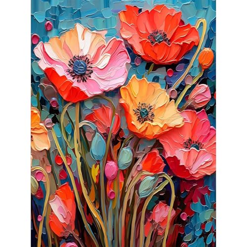 KEYIFA Malen Nach Zahlen Erwachsene Bunte Blume, Malen Nach Zahlen Kits mit Pinseln und Acrylfarben, DIY Ölgemälde Set Malen Basteln Leinwand Bild Erwachsene, Home Deko 30x40CM von KEYIFA