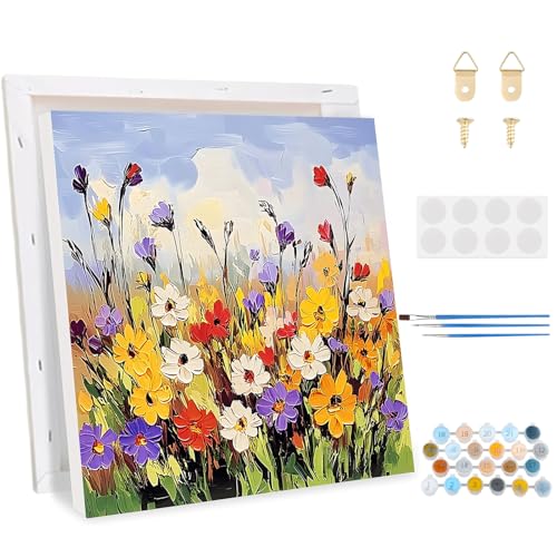 KEYIFA Malen Nach Zahlen Erwachsene Bunte Blumen, Malen Nach Zahlen Kits mit Pinseln und Acrylfarben, DIY Ölgemälde Set Malen Basteln Leinwand Bild Erwachsene, Home Deko 30x30cm von KEYIFA