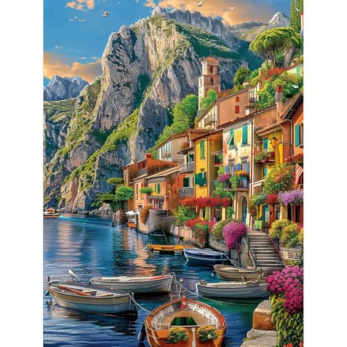 KEYIFA Malen Nach Zahlen Erwachsene See Meer Stadt, Malen Nach Zahlen Kits mit Pinseln und Acrylfarben, DIY Ölgemälde Set Malen Basteln Leinwand Bild Erwachsene, Home Deko 30x40CM von KEYIFA