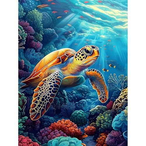 KEYIFA Meer Schildkröte Malen Nach Zahlen Erwachsene, Malen Nach Zahlen Kits mit Pinseln und Acrylfarben, DIY Ölgemälde Set Malen Basteln Leinwand Bild Erwachsene, Home Deko 30x40cm von KEYIFA