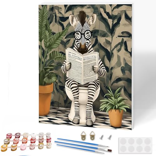 KEYIFA Zebra Malen Nach Zahlen Erwachsene mit Rahmen, Malen Nach Zahlen Kits mit Pinseln und Acrylfarben, DIY Tier liest Ölgemälde Set Malen Basteln Leinwand Bild Erwachsene, Home Deko 30x40cm von KEYIFA