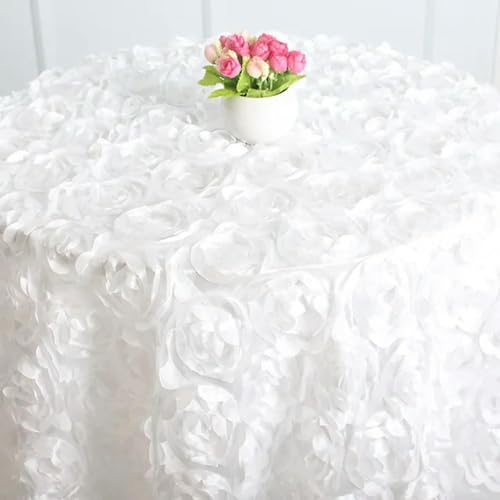 3D-Rosenblüten-Tischdecke, Teppich, Hochzeit, Party, Bankett, Geburtstag, Hintergrund, Rosette, Satin, Tischrock, runde Tischdecke, Heimdekoration, Weiß, 120 cm Durchmesser, rund von KEYNCO