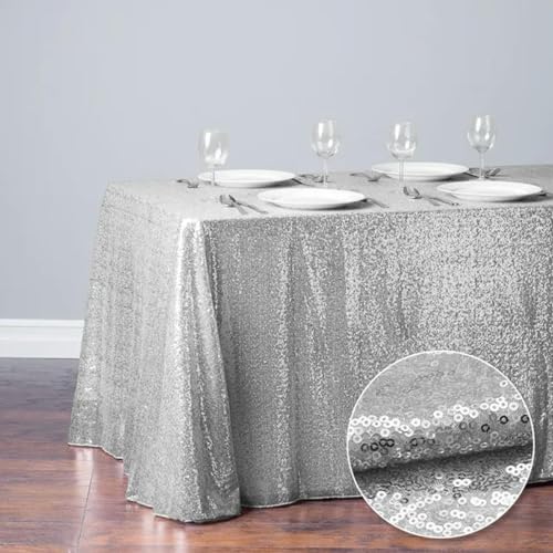 Pailletten-Tischdecke, Roségold, Silber, rechteckig, Glitzer-Tischdecke, Hochzeit, Party, Hotel, Bankett, Zuhause, Esstisch, Dekoration, Silber, 100 x 150 cm von KEYNCO