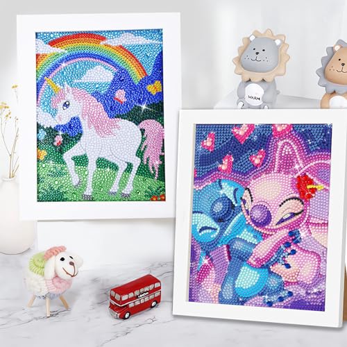 KEYRANKE 2 Stück Diamond Painting Kinder Klein Bilder Mit Rahmen Pferd Stitch Malen Nach Zahlen Crystal Art Set Leinwand Und Mit Bilderrahmen FüR Jungs Und MäDchen AnfäNger ab 4 Jahre von KEYRANKE