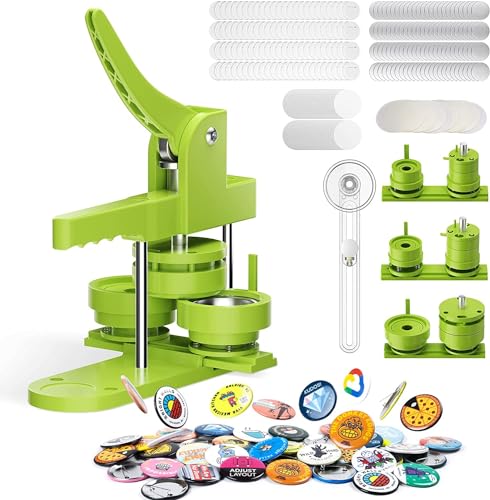 KEYSAFER Button Maker Badge Machine 58+32+25mm Drücken Sie den DIY Button Press Machine Pin Badge Making Kit mit 300 Kunststoff-Button-Teilen und Kreisschneidern für Party und Geschenke von KEYSAFER