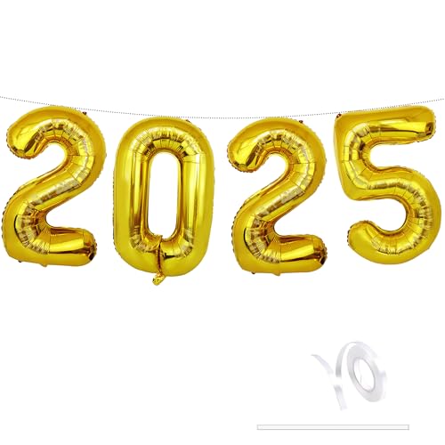 KEYYOOMY 40,6 cm große goldene Zahlenballons 2025, kleine Folien-Zahlenballons für 2025, Silvester, Weihnachten, Abschlussfeier, Partyzubehör, Dekorationen von KEYYOOMY