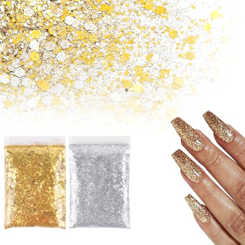 100g glitzerpulver zum basteln Glitzer Gold + Glitzer Silber, bastelglitzer nagel glitzer für wandfarbe Gesicht Kartenbasteln Handwerk Nagelkunst nagel glitzer von KFDDRN