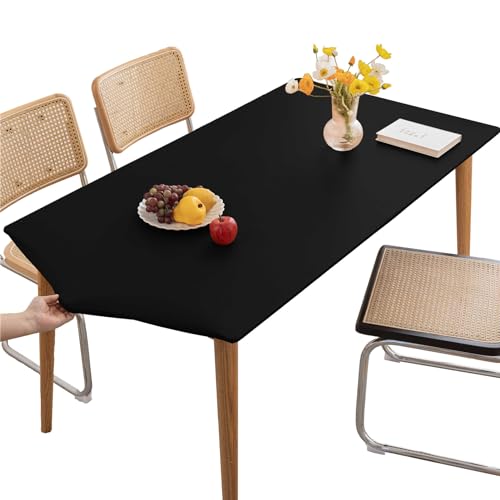 KFDZSW Tischdecke Abwischbare Tischdecke, Wasserdicht Elastische PVC Fitted Vinyl Tischabdeckung Schutz Rechteckig, Für Küche Indoor Outdoor Picknick Camping (Schwarz,60X60CM) von KFDZSW