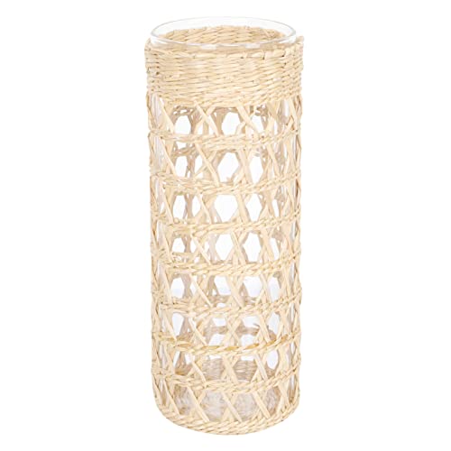 Kerzenhalter, Rattan-Kerzenbecher, Glas-Kerzenständer: natürlicher Kerzenhalter, geflochtener Kerzenhalter, rustikale Landschaft, Teelichthalter, Größe L: 15 x 6,5 cm, Farbe: mehrfarbig von KFHJSNN