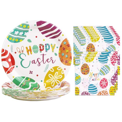 40 Pack Ostern Einwegteller Party Set, Osterei Einweg Pappteller und Servietten für Frühling Ostern Party Supplies Serves 20 Gäste (Osterei) von KFJBPB