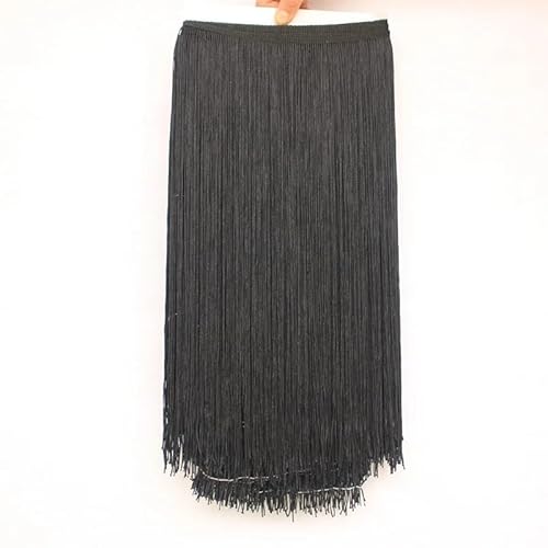 Fringe,Fransenborte 10 Meter 50CM Lange Spitze Fransenbesatz Quaste Fransenbesatz for Diy Latein Kleid Bühne Kleidung Zubehör Spitze Band(Black,10Meters) von KFXYSM