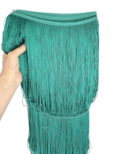 Fringe,Fransenborte 2 Meter/los 100 CM Lange Spitze Quaste Fransenbesatz for DIY Latin Kleid Bühnenkleidung Vorhang Zubehör Band(Deep green) von KFXYSM